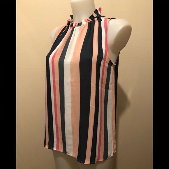 LOFT BOUQUET SMOCKED RUFFLE STRIPED SHELL Size XS - Picture 5 of 15